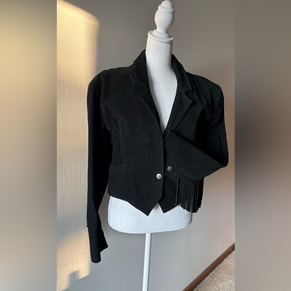 Vintage Real Suede Fringed Cropped Jacket 1980’s. BB Dakota Sz Large